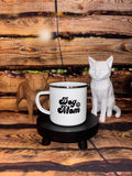 White enameled mug with animal flocking
